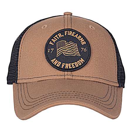 Men's Brown/Black USA Flag Patch Mesh Back Trucker Cap
