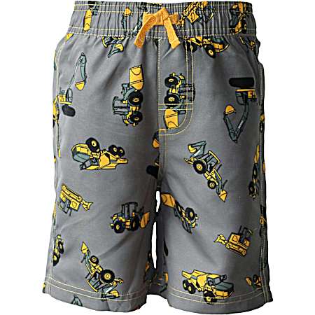 Toddler Boys' Grey All-Over Construction Printed Pull-On Shorts