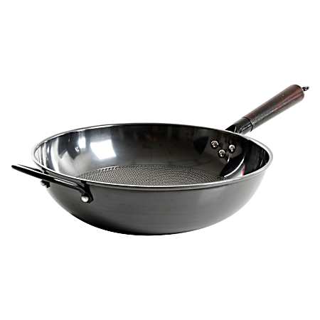 13 in Black Stargaze Carbon Steel Flat Bottom Wok