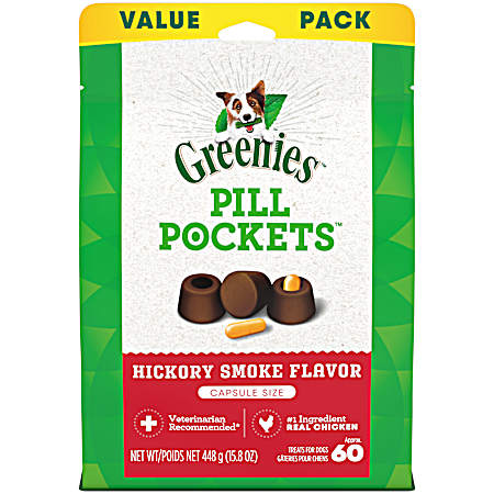 Pill Pockets Capsule Size Hickory Smoke Flavor Dog Treats 15.8 oz