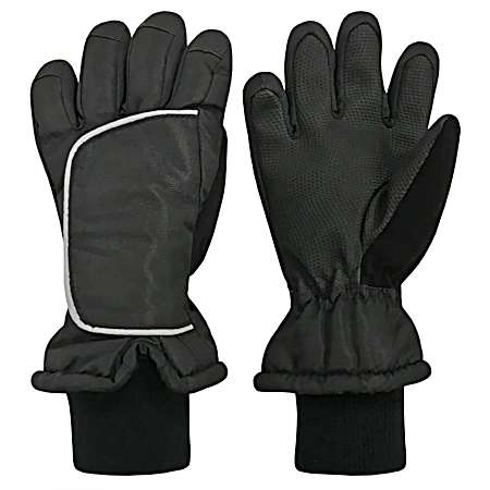 Kids Black Easy-On Wrap Waterproof Gloves