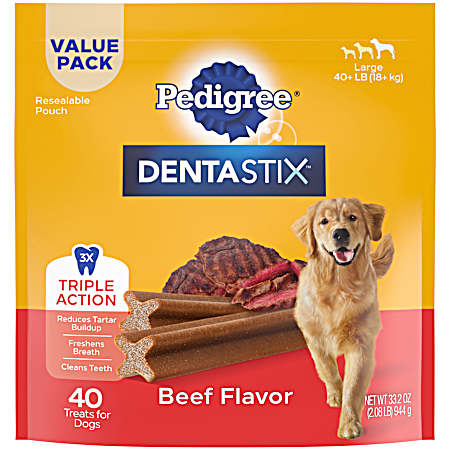 Dentastix Large Beef Flavor Oral Care Dog Treats - 40 ct