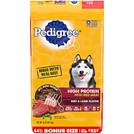 Adult High Protein w/ Red Meat Beef & Lamb Dry Dog Food 44 lbs