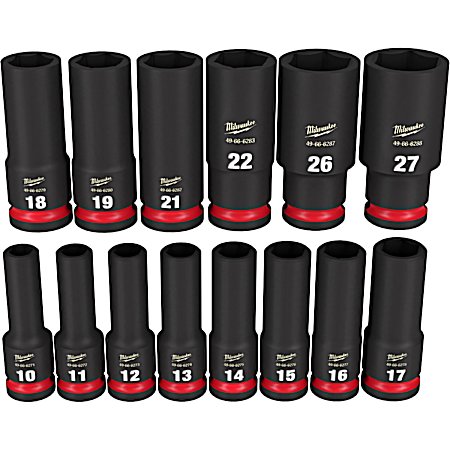 SHOCKWAVE Impact-Duty 1/2 in Drive Metric Deep 6-Point Socket Set - 14 Pc