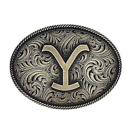 The Yellowstone Y Filigree Oval Belt Buckle