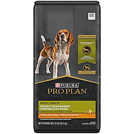 Pro Plan Specialized Adult Weight Management Shredded Blend Chicken & Rice Formula Dry Dog Food, 34 lbs