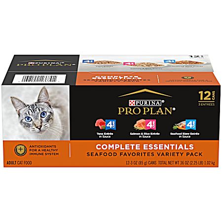 Pro Plan Complete Essentials Adult Seafood Favorites Variety Pack Wet Cat Food - 12 pk