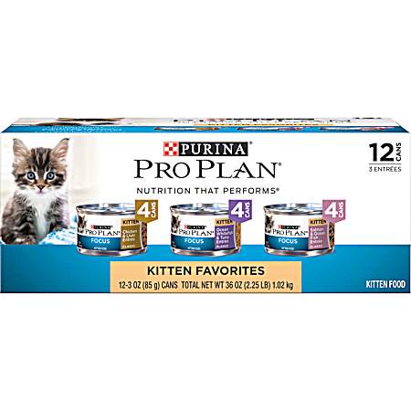 Pro Plan Focus Kitten Favorites Variety Pack Wet Cat Food - 12 pk