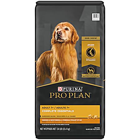Pro Plan Essentials Senior Adult 7+ Shredded Blend Chicken & Rice Formula Dry Dog Food, 34 lbs