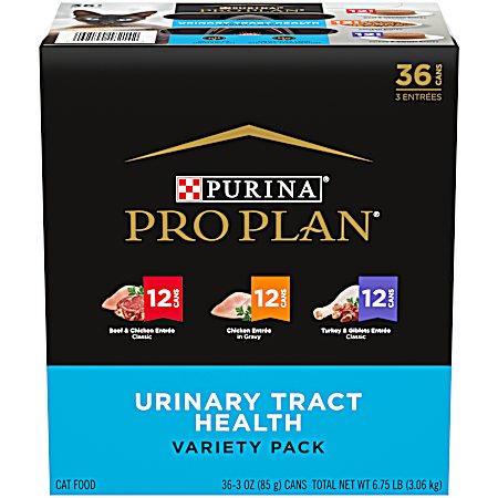 Pro Plan Adult Urinary Tract Health Beef/Chicken/Turkey Variety Pack Wet Cat Food - 36 pk