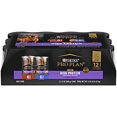 Pro Plan Sport Adult High Protein Classic Beef & Bison/Turkey, Duck & Quail Variety Pack Wet Dog Food - 12 pk