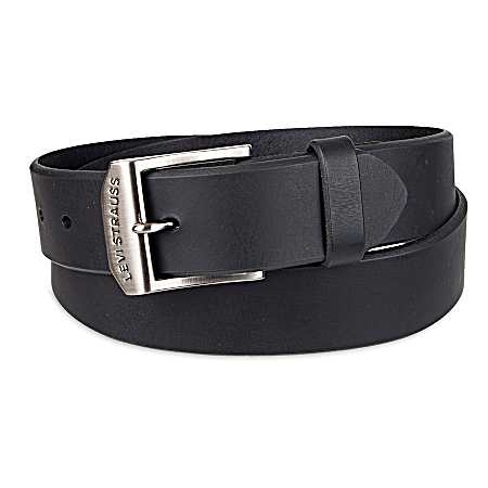 Men's Black 38mm Logo Buckle Leather Belt
