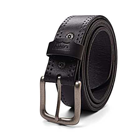 Men's Black 38mm Needle Perforation Leather Belt
