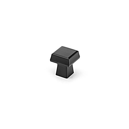 1-1/32 in Matte Black Contemporary Square Metal Knobs- 6 Pk