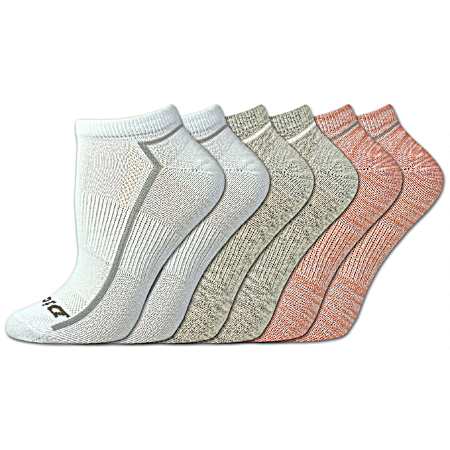 Women's Dri Tech White Multi Ultra Lite No Show Socks - 6 Pk