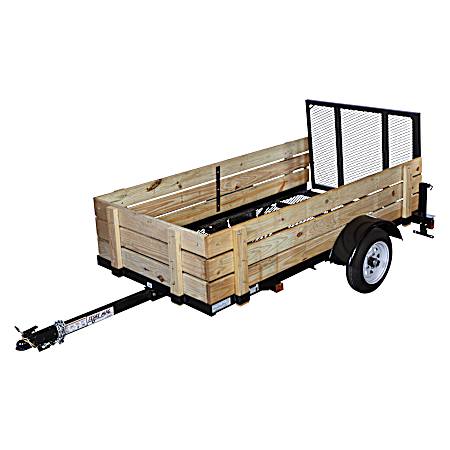 4 ft x 8 ft Black Utility Steel Trailer w/ Wood Sides