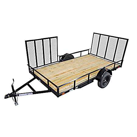 12 ft x 6.5 ft Black Side Ramp Steel Landscape & ATV Trailer