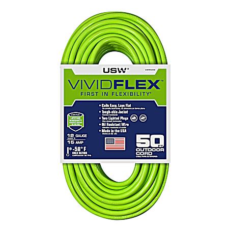 VividFlex 12/3 SJTOW Green Extension Cord w/ 2 Lighted Plugs