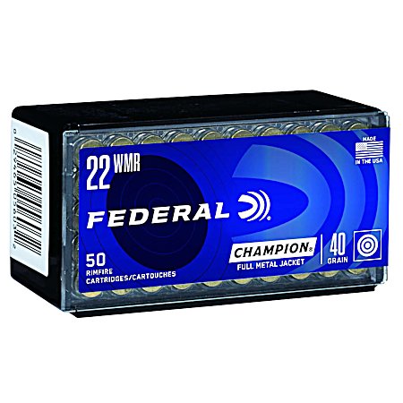 .22 WMR Champion 40 Grain Rimfire Rifle Cartridges - 50 Rounds