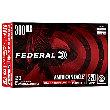 .300 Blackout American Eagle Rifle Suppressor 220 Grain OTM Rifle Cartridges - 20 Rounds