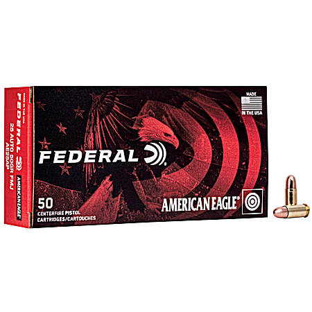 .25 Auto American Eagle Handgun 50 Grain FMJ Cartridges - 50 Rounds