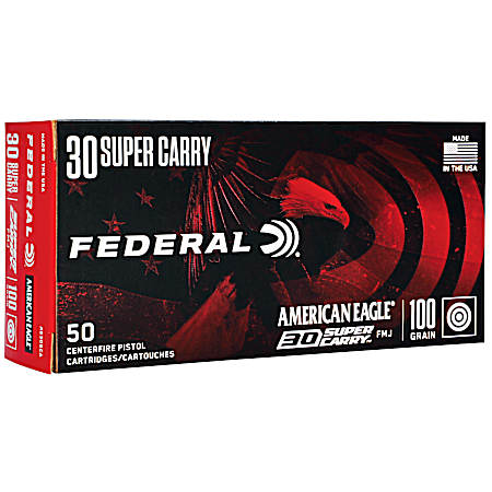 .30 Super Carry American Eagle 100 Grain FMJ Handgun Cartridges - 50 Rounds