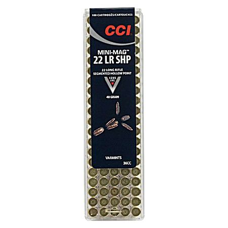 .22 LR Mini-Mag Segmented 40 Grain HP Rimfire Cartidges - 100 Rounds