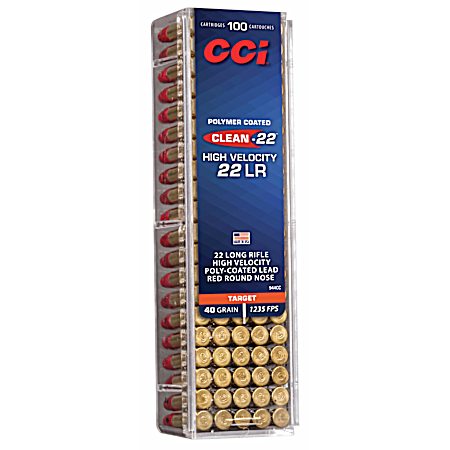 .22 LR Clean-22 40 Grain LRN Rimfire Cartridges- 100 Rounds