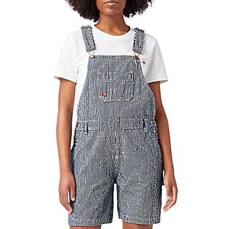 Women's Hickory Stripe Stonewashed Indigo Regular Fit Bib Shortalls