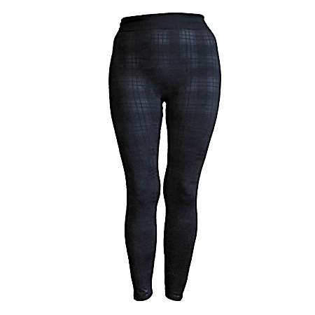 Women's Black Plaid Embossed Unlined Leggings