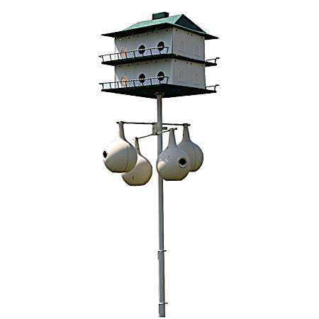 15 ft White Purple Martin House Pole w/Gourd Rack Kit