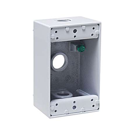 1-Gang Weatherproof Box, Three 1/2 in. Threaded Outlets, White