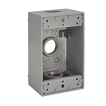 1-Gang Weatherproof Box, Three 3/4 in. Threaded Outlets, Gray