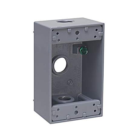 1-Gang Weatherproof Box, Three 1/2 in. Threaded Outlets, Gray