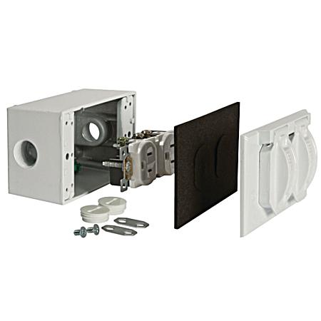 1-Gang Weatherproof Flip Cover Kit, Includes WR/TR Duplex, Box, and Cover, White