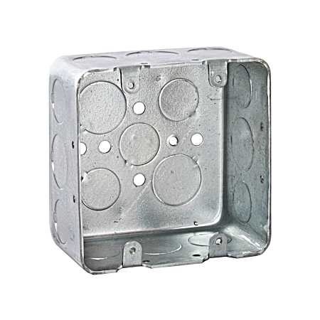 4 in. Square Box, 2-Device Switch Box, Drawn, 2-1/8 in. Deep, Eleven 1/2 & Six 3/4 in. KO's