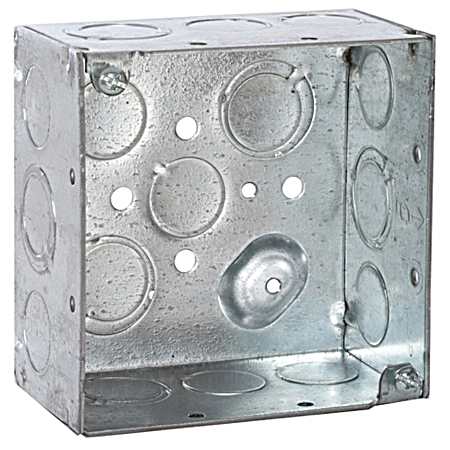4 in. Square Box, Welded, 2-1/8 in. Deep, Ten 1/2 in KO's & Six TKO's, Raised Ground