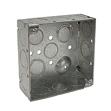 4 in. Square Box, Welded, 1-1/2 in. Deep with Ten 1/2 in. KO and Six TKO's, Raised Ground