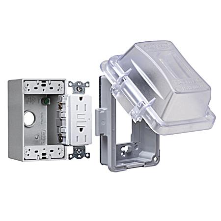 1-Gang, Complete In-Use Cover Kit - EXTRA DUTY® Hubbell WRTR 15 AMP Self Test GFCI, Standard In-Use Cover, Box.