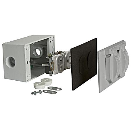 1-Gang Weatherproof Flip Cover Kit, Includes WR/TR Duplex, Box, and Cover, Gray