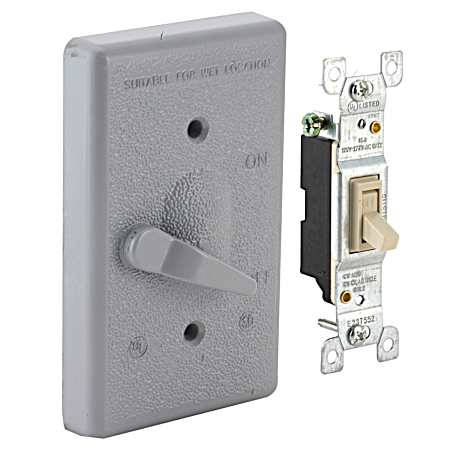 1-Gang Weatherproof Cover, Vertical, Toggle Single Pole 125V, 15A Switch Included, Gray