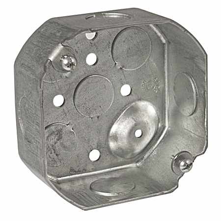 4 in. Octagon Box, Drawn, 1-1/2 in. Deep, Nine 1/2 in. KO's, Raised Ground