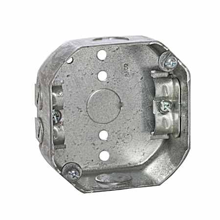 4 in. Octagon Box, Drawn, 1-1/2 in. Deep, Three 1/2 in. KO's & NMSC Clamps