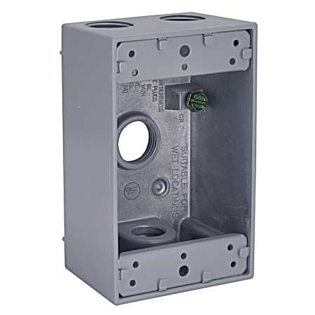 1-Gang Weatherproof Box, Four 1/2 in. Threaded Outlets, Gray