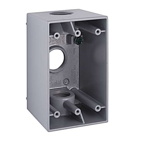 1-Gang Weatherproof Deep Box, Three 3/4 in. Threaded Outlets, Gray