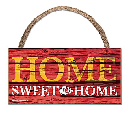 Kansas City Chiefs 5 in x 10 in Home Sweet Home Wood Sign w/ Rope