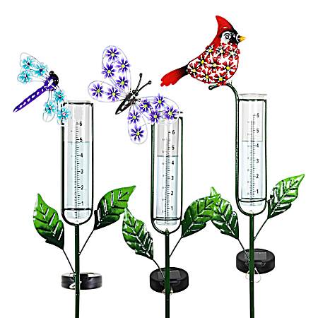 Solar Glass Rain Gauge Stake - Assorted