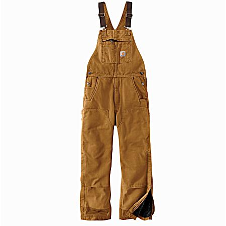 Men's Brown Loose Fit Insulated Washed Duck Bib Overalls
