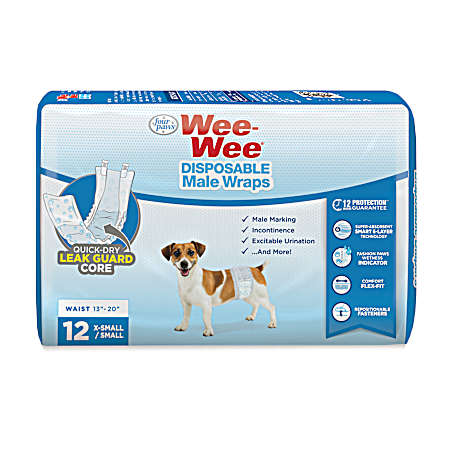 Wee-Wee X-Small/Small Disposable Male Dog Wraps - 12 Pk
