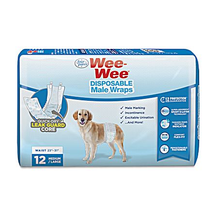 Wee-Wee Medium/Large Disposable Male Dog Wraps - 12 Pk